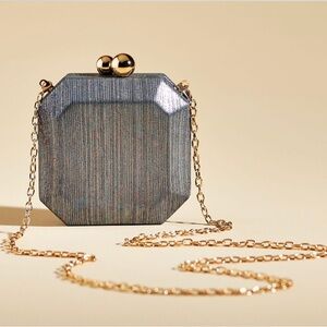 Anthropologie Mini Metallic Hard Case Clutch, Silver, NWOT